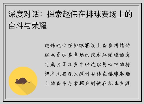 深度对话：探索赵伟在排球赛场上的奋斗与荣耀