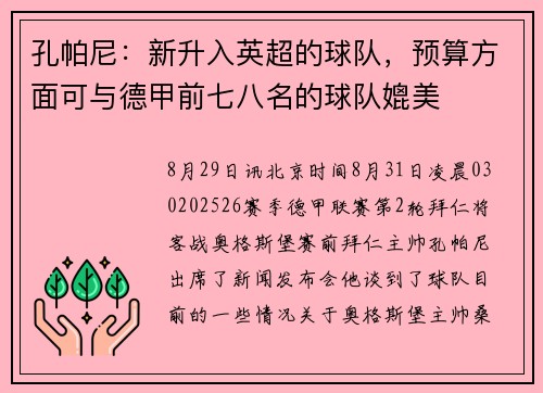 孔帕尼：新升入英超的球队，预算方面可与德甲前七八名的球队媲美